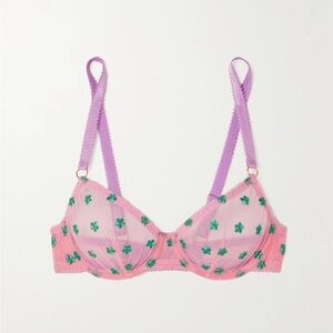 Dora Larsen 38C Arella Embroidered Pink with Green Daisy Underwire Bra